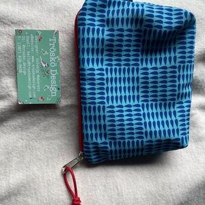 Blue Patterned Pouch with Red Zipper